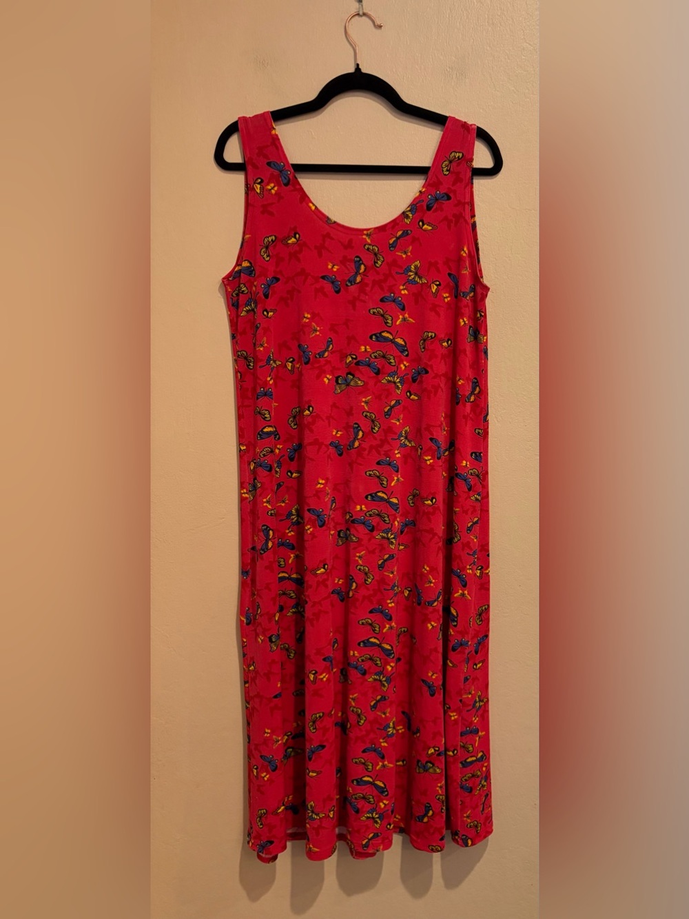 Super Cute Y2K Bright Red Butterfly Maxi Dress, Slinky & Fun